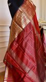 Deep Crimson Red Mangalagiri Semi-Silk Saree with Intricate Zari Nizam Border