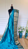 Sky Blue Mangalagiri Semi-Silk Saree with Antique Gold Zari Floral Border