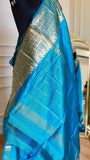 Sky Blue Mangalagiri Semi-Silk Saree with Antique Gold Zari Floral Border