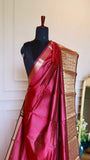 Rani Pink Mangalagiri Semi-Silk Saree with Golden Zari Temple Motif Border