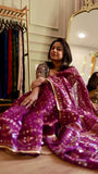 Magenta Kardana Jamdani Saree with Hand-Embellished Mirror Work & Blouse Piece