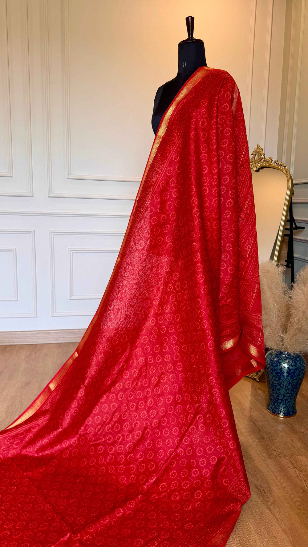 Red Maheshwari Silk Saree | Hand-Curated | The Crimson Heritage