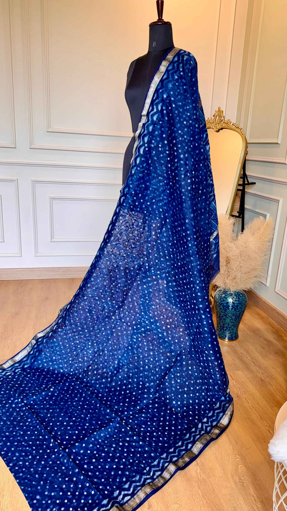 Indigo Heritage: Hand-Selected Blue & Indigo Maheshwari Silk Saree