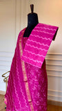 The Magenta Bloom: Hand-Block Batik Maheshwari Silk Suit