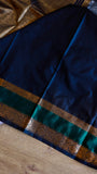 Lilac Checks Semi Gadwal Saree with Navy Blue & Emerald Green Zari Border