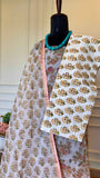 The Whispering Blooms: Hand-Block Kota Doria Cotton Suit