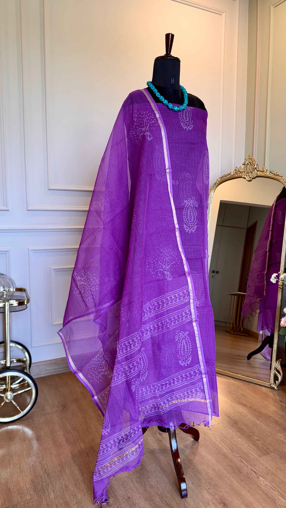 The Royal Amethyst: Hand-Block Kota Doria Cotton Suit