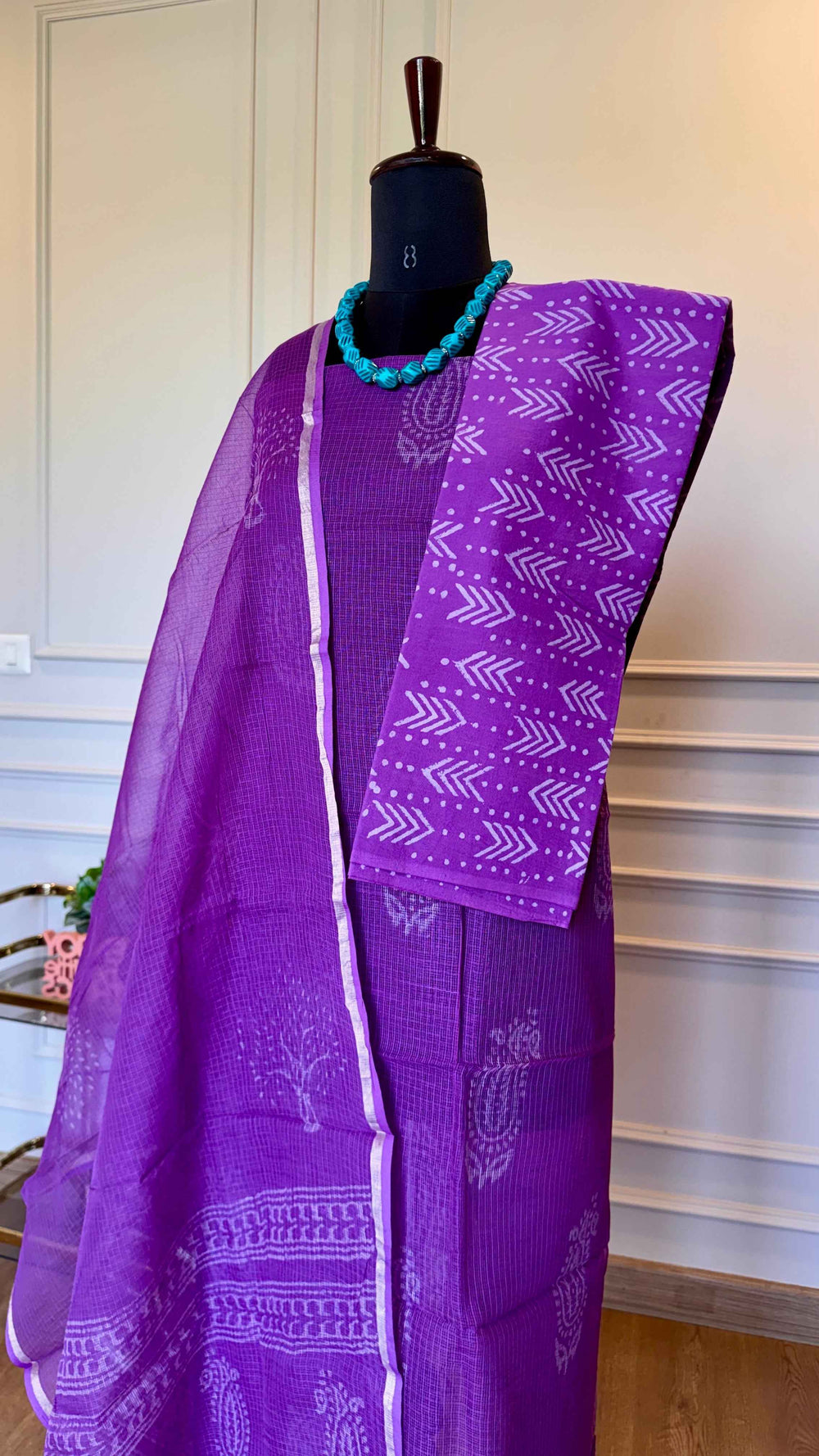 The Royal Amethyst: Hand-Block Kota Doria Cotton Suit