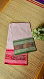 Authentic White Handloom Cotton Saree with Red & Green Ganga Jamuna Border