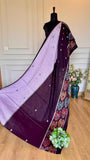 Lavender & Plum Half n Half Dhonekhali Handloom Cotton Saree with Ikkat Border