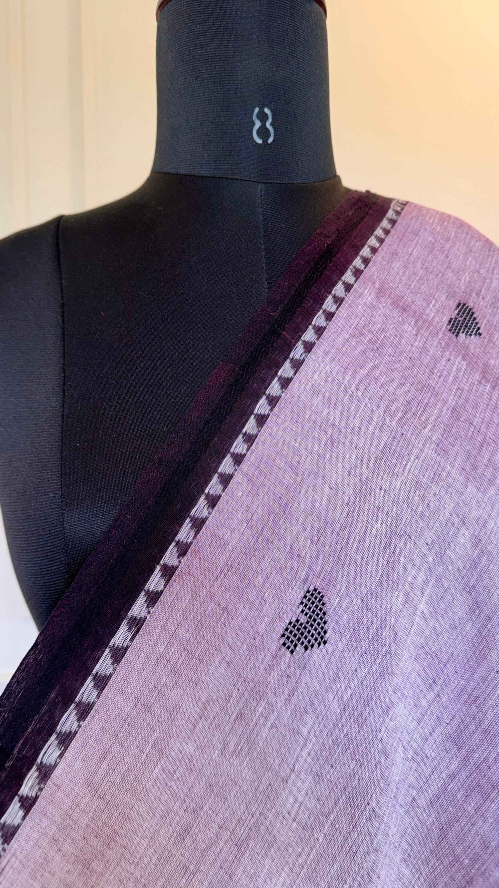Lavender & Plum Half n Half Dhonekhali Handloom Cotton Saree with Ikkat Border