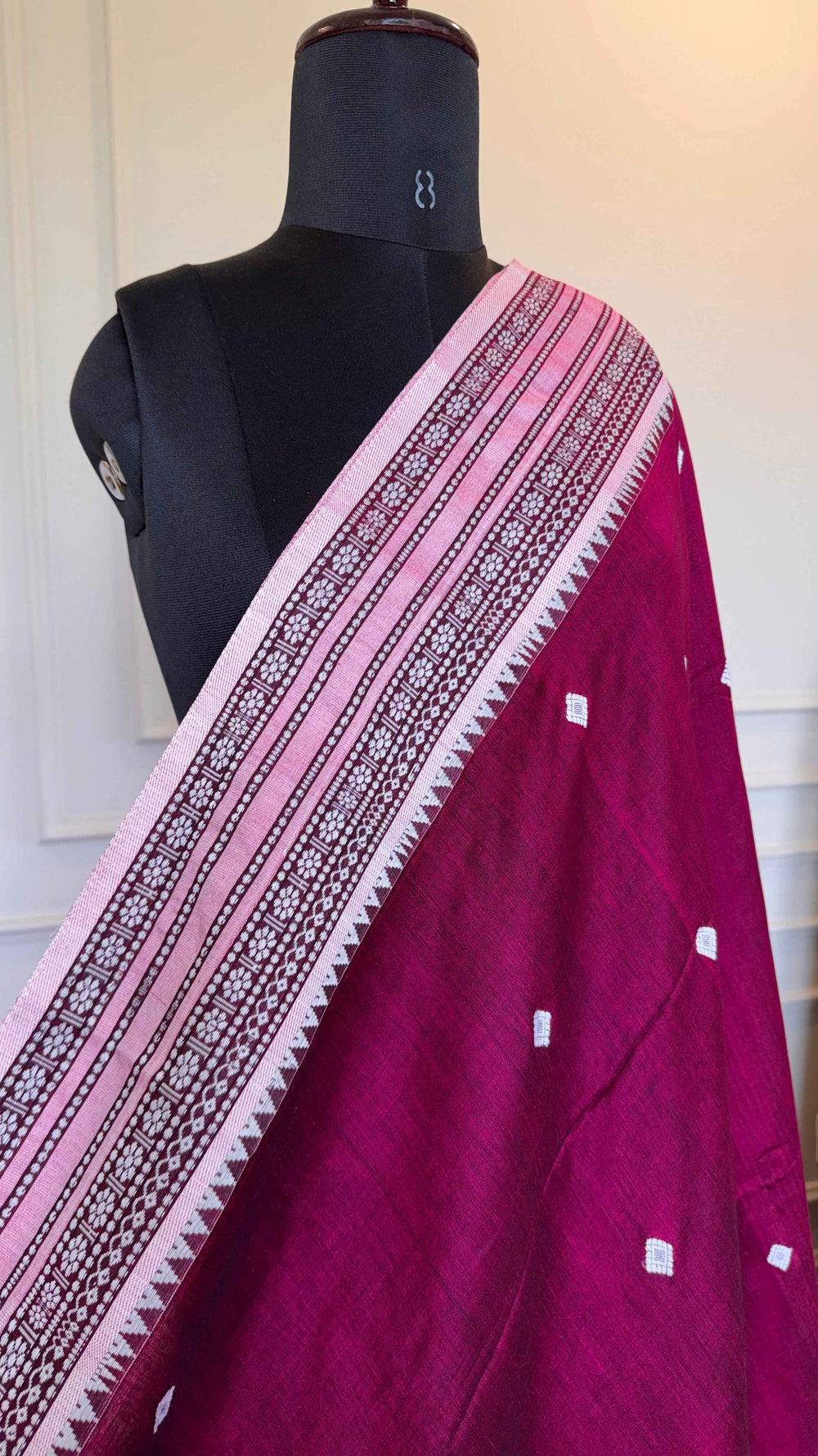 Handloom Cotton Saree with Thread Work in Deep Magenta/Wine | TITAFU