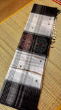 Dhonekhali Handloom Cotton Saree in Monochromatic Ikkat Print - TITAFU
