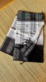 Dhonekhali Handloom Cotton Saree in Monochromatic Ikkat Print - TITAFU