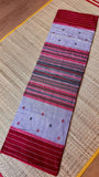 Authentic Grey & Red Dhonekhali Cotton Saree with Traditional Thread Work