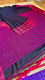 Jet Black Handloom Cotton Saree with Rani Pink Naga-Inspired Thread Work