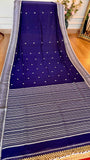 Indigo Handloom Cotton Saree with Traditional White Thread Work