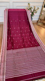 Handloom Cotton Saree with Thread Work in Deep Magenta/Wine | TITAFU