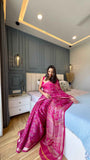 Jacquard Organza Saree in Rani Pink with Floral Motifs