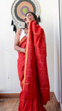 Red Maheshwari Silk Saree | Hand-Curated | The Crimson Heritage