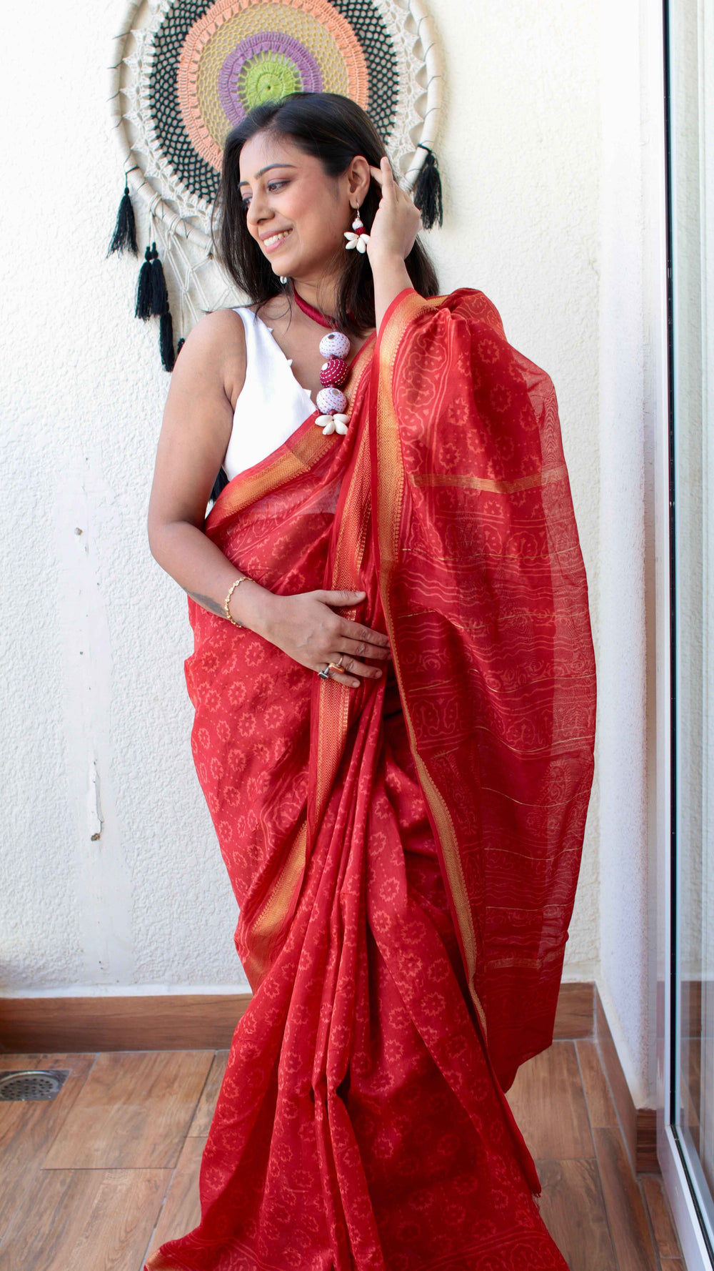Red Maheshwari Silk Saree | Hand-Curated | The Crimson Heritage