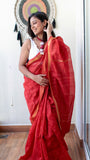 Red Maheshwari Silk Saree | Hand-Curated | The Crimson Heritage