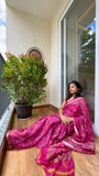 Jacquard Organza Saree in Rani Pink with Floral Motifs