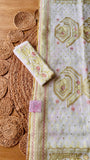 Off-White Kardana Jamdani Saree with Pastels and Handcrafted Beadwork