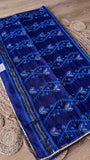 Royal Blue Kardana Handcrafted Jamdani Saree with Sequined Floral Vines & Blouse Piece