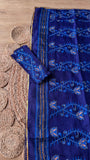 Royal Blue Kardana Handcrafted Jamdani Saree with Sequined Floral Vines & Blouse Piece