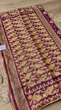 Deep Wine Purple Kardana Jamdani Saree with Gold Zari & Cut-Pipe Work