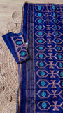 Royal Blue Handcrafted Kardana Jamdani Saree with Blouse Piece