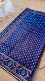 Royal Blue Handcrafted Kardana Jamdani Saree with Blouse Piece