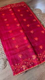 Rani Pink Handcrafted Kardana Jamdani Saree with Matching Blouse Piece