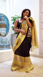 The Midnight Gilded Sun: A Masterpiece of Maheshwari Silk & Heritage Zari - TITAFU