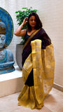 The Midnight Gilded Sun: A Masterpiece of Maheshwari Silk & Heritage Zari - TITAFU