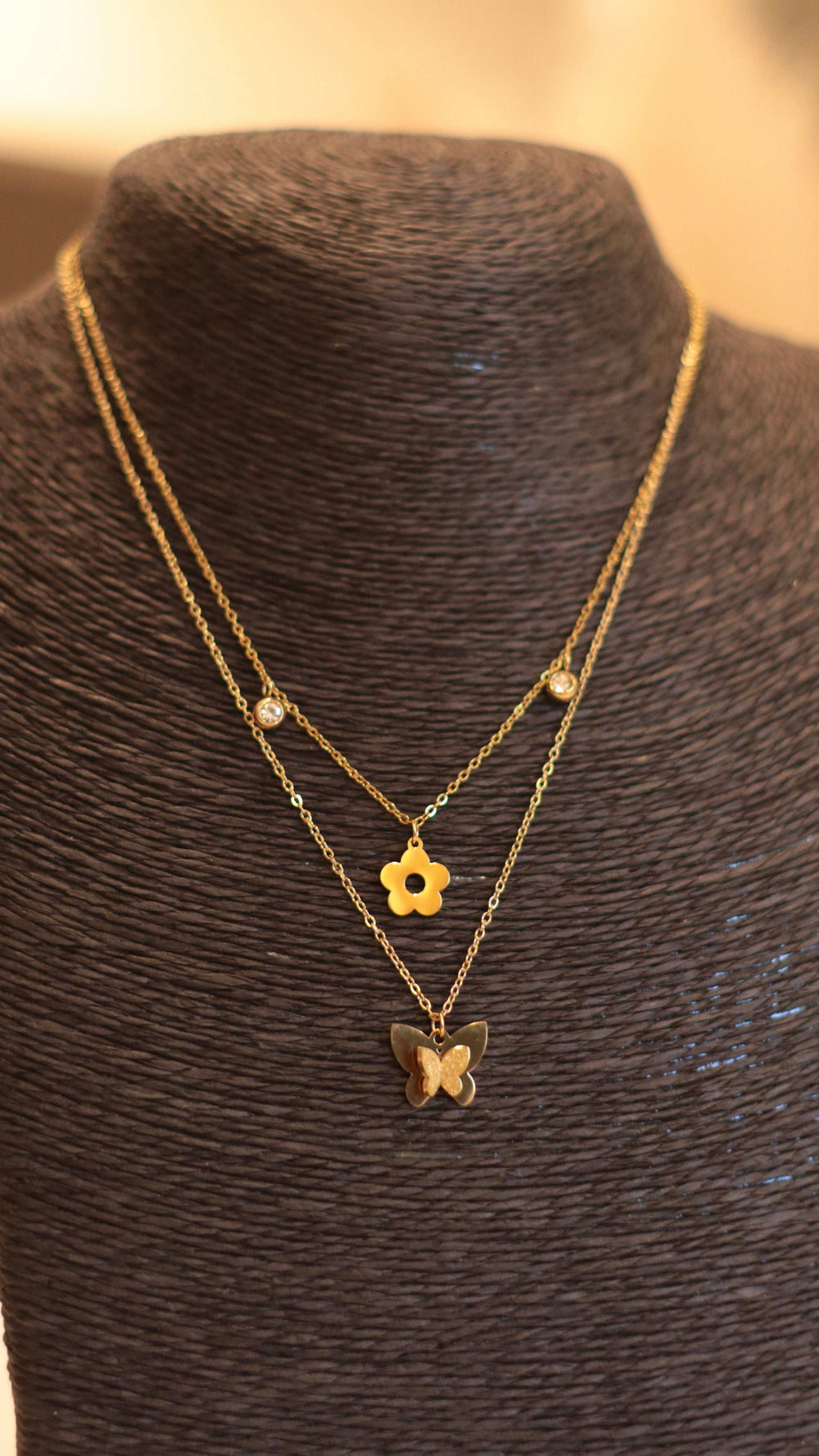 Layered Butterfly & Flower Charm Necklace Chain - Occean By Soumali