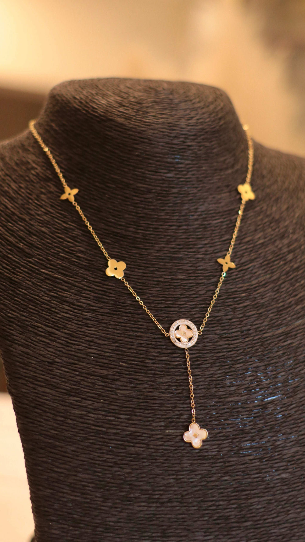 Lucky Charm Long Necklace with Mother of Pearl Clovers - Occean By Soumali