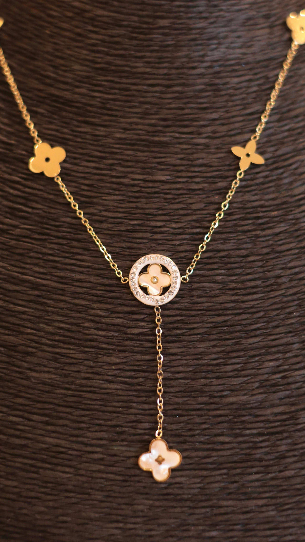 Lucky Charm Long Necklace with Mother of Pearl Clovers - Occean By Soumali
