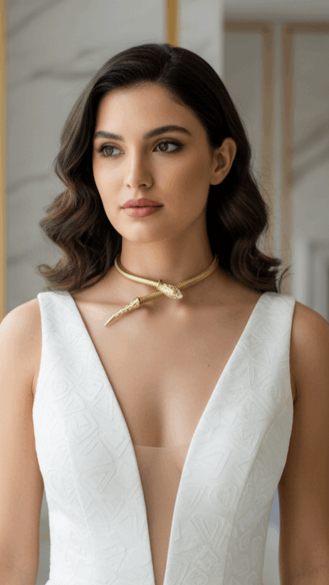 Luxurious Gold Plated Snake Collar Necklace | Elegant Evening Wear | Unique Fashion Choker