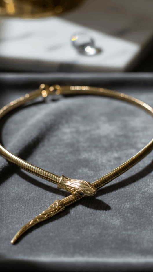 Luxurious Gold Plated Snake Collar Necklace | Elegant Evening Wear | Unique Fashion Choker