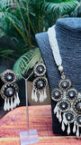 Statement Necklace and Long Earring Set with White & Bronze Beads - Occean By Soumali