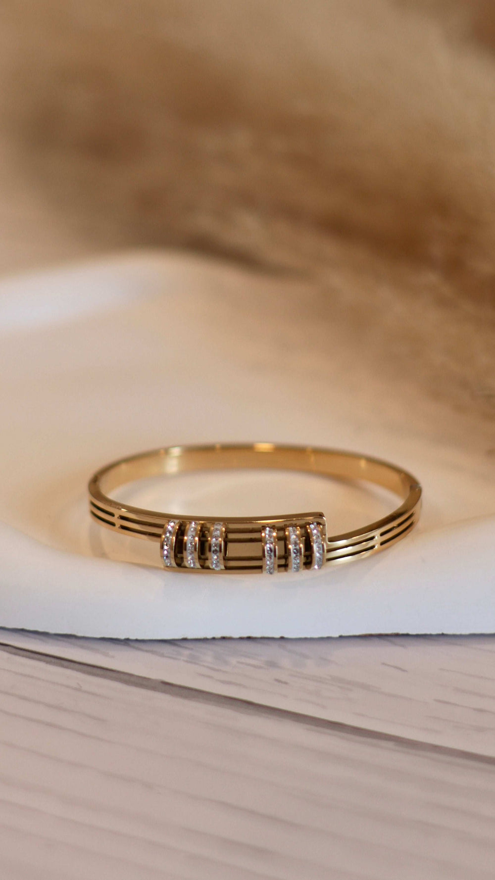 Three Rows Diamond Anti-Tarnish Bangle Bracelets - Occean By Soumali