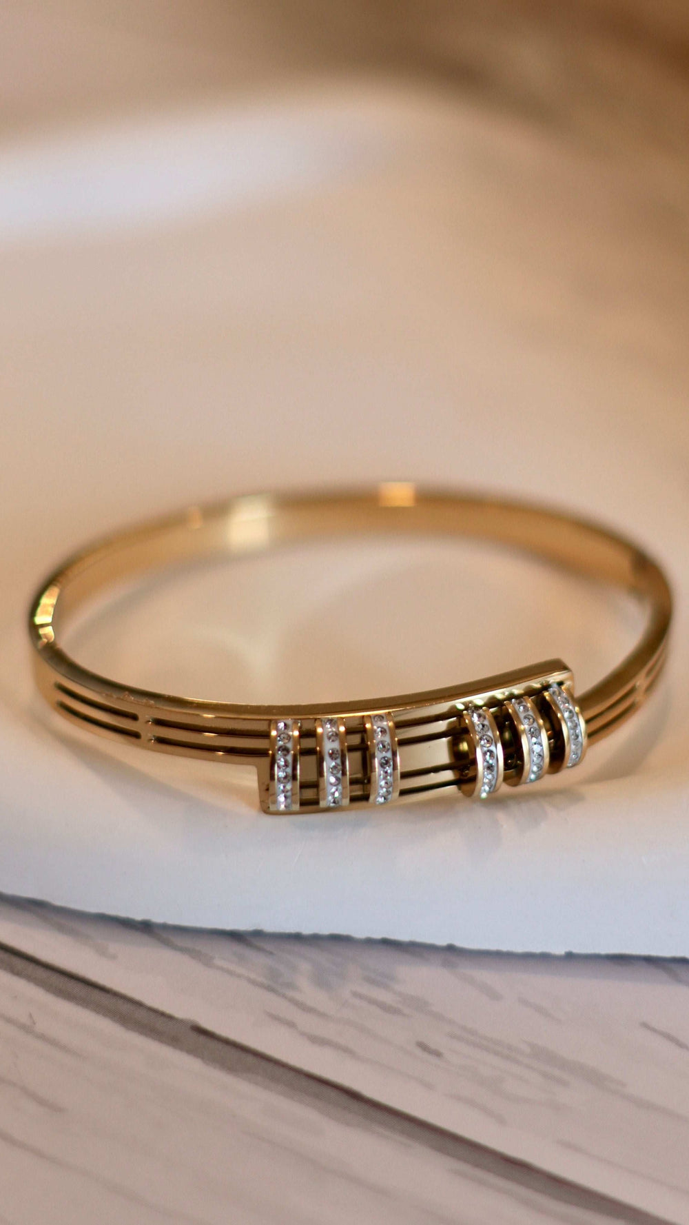 Three Rows Diamond Anti-Tarnish Bangle Bracelets - Occean By Soumali