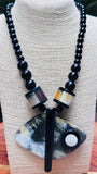 Tribal Statement Necklace with Horn Pendant & Wood Beads - Occean By Soumali