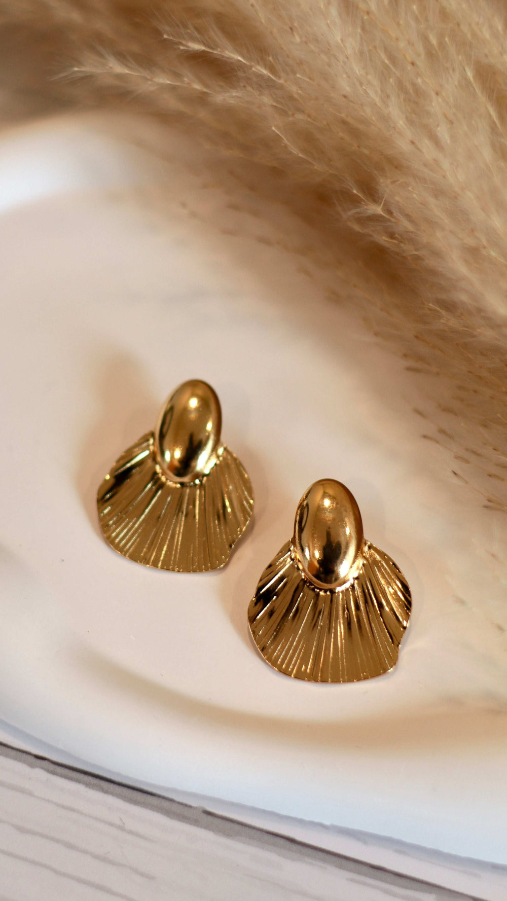 Vintage Inspired Gold Fan Stud Earrings - Occean By Soumali