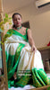 Off-White and Emerald Green Semi Gadwal Silk Saree with Zari Temple Border